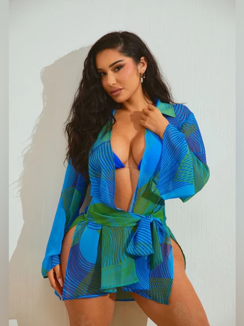 Blue & Green Sheer Swim Cover-Up Wrap
